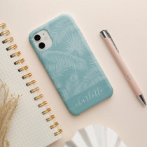 Aqua Haze Tropical Botanical Palm Leaves Pattern iPhone 13 Case