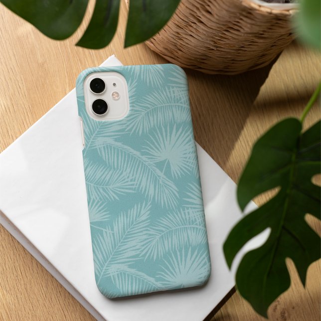 Aqua Haze Tropical Botanical Palm Leaves Pattern iPhone Case (Creator Uploaded)