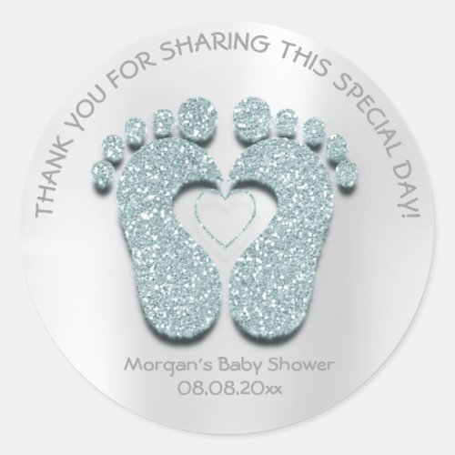 Aqua Heart Feet Baby Shower Favor Gift Thank Boy Classic Round Sticker