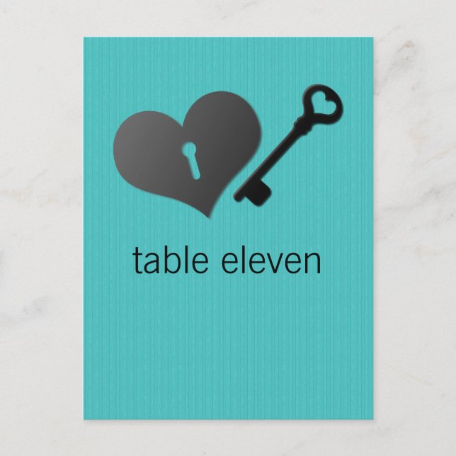 Aqua Heart Lock and Key Table Postcard (Front)