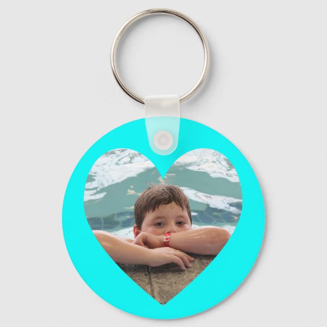 Aqua Heart Photo Template Keychain (Front)