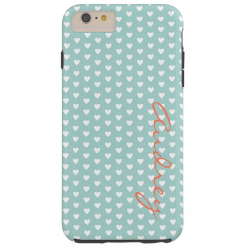 Aqua Hearts Custom Name Tough iPhone 6 Plus Case