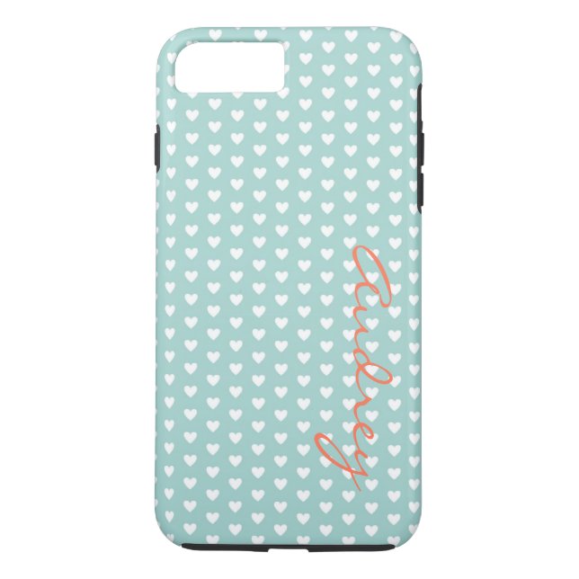 Aqua Hearts Custom Name Case-Mate iPhone Case (Back)