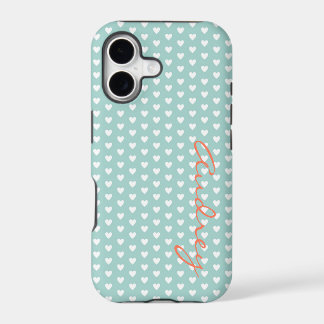 Aqua Hearts Custom Name iPhone 17 Case