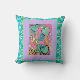 Aqua Hearts Throw Pillow
