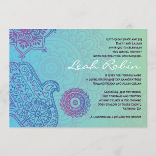 Aqua HEMSA HAND of GOD Baby Naming Invitation