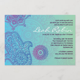 Aqua HEMSA HAND of GOD Bat Mitzvah Invitation