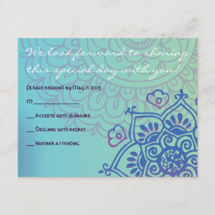 Aqua HEMSA HAND of GOD Bat Mitzvah Reply Card