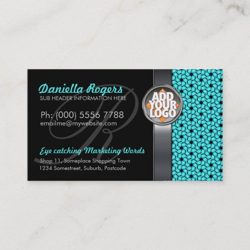 Customizable Aqua Hexagon Pattern w/ Logo Dark Business Cards