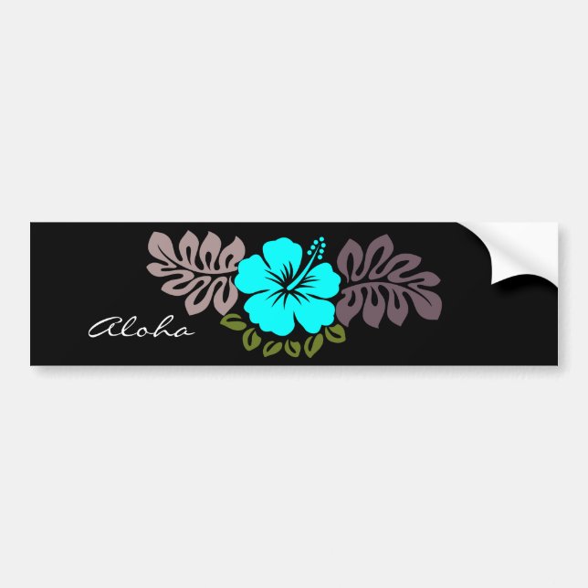 Aqua Hibiscus and Leaves Bumper Sticker (Front)