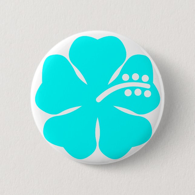 Aqua hibiscus flower pinback button (Front)