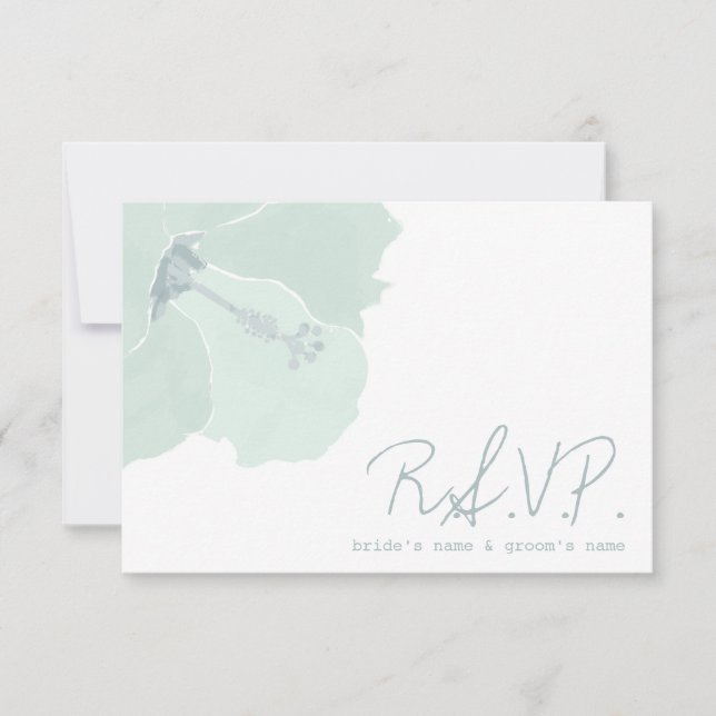 Aqua Hibiscus Flower Tropical Beach Wedding RSVP (Front)