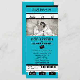 Aqua Hockey Ticket Wedding Invitation