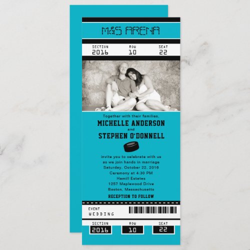 Aqua Hockey Ticket Wedding Invitation