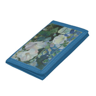Aqua Hollyhocks checkbook cover Trifold Wallet