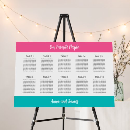 Aqua Hot Pink 10 Table Seating Chart Foam Board