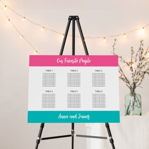 Aqua Hot Pink 6 Table Seating Chart Foam Board