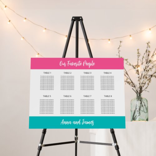 Aqua Hot Pink 8 Table Seating Chart Foam Board