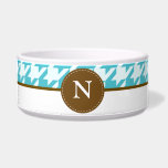 Aqua Houndstooth Pattern Monogram Pet Bowl<br><div class="desc">Personalize this bowl with your pet's initial,  name,  etc. Perfect for cats,  dogs,  rabbits,  etc</div>