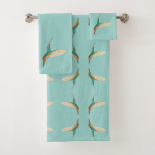 Aqua Hummingbird Bath Towel Set