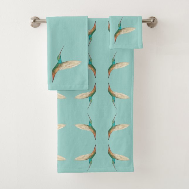 Aqua Hummingbird Bath Towel Set (Insitu)