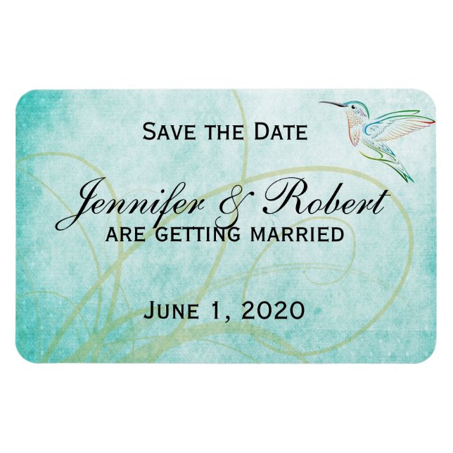 Aqua Hummingbird Watercolor Save the Date Magnet (Horizontal)