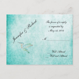 Aqua Hummingbird Watercolor Wedding RSVP Invitation Postcard