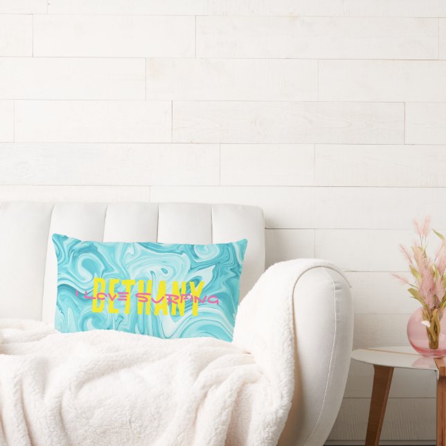 Aqua I LOVE SURFING NAME Water Ocean Beach Fun Lumbar Pillow (Couch)