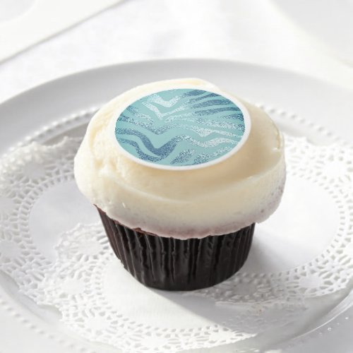 Aqua ice blue zebra stripe animal pattern edible frosting rounds