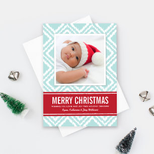 Aqua Ikat Merry Christmas Photo Holiday Card