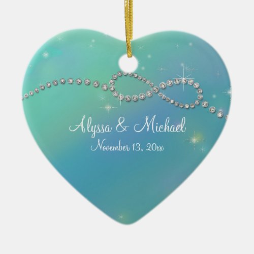 Aqua Infinity Symbol Sign Infinite Love Twinkling Ceramic Ornament