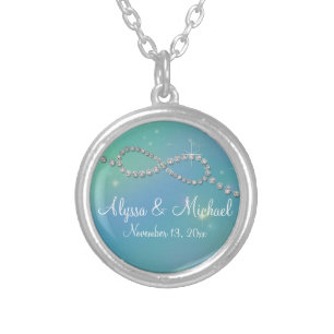 Aqua Infinity Symbol Sign Infinite Love Twinkling Silver Plated Necklace