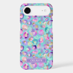 Aqua Iridescent Leopard Print Monogrammed iPhone 17 Air Case