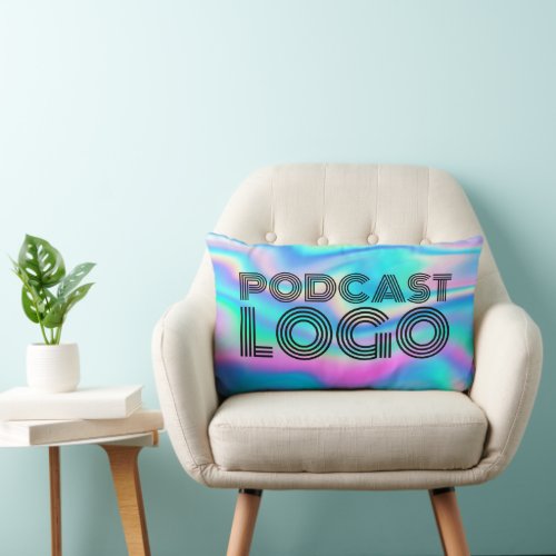 Aqua Iridescent Rainbow Modern Podcast Logo Lumbar Pillow