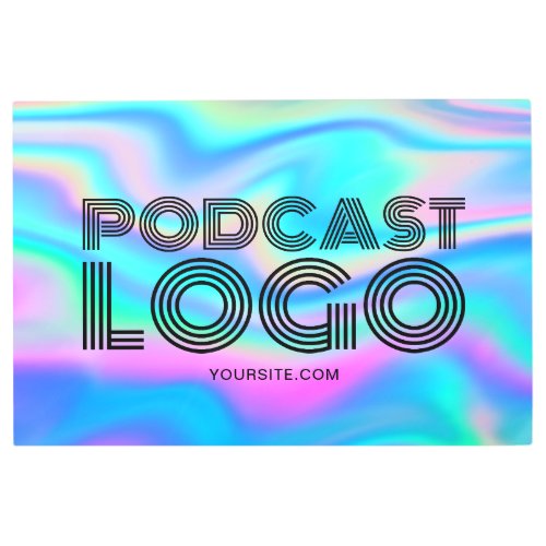 Aqua Iridescent Rainbow Modern Podcast Logo Metal Print