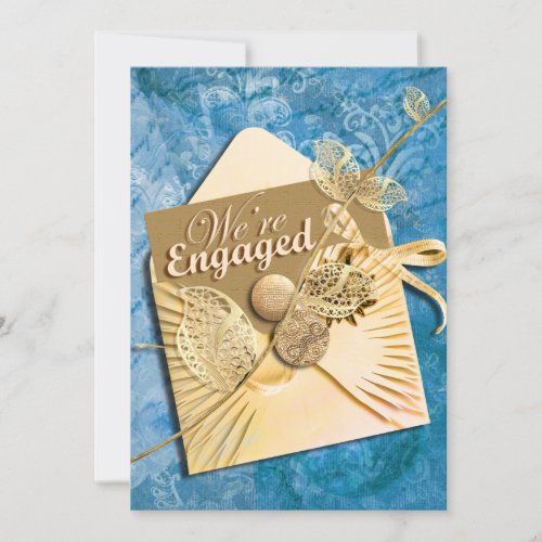Aqua ivory engagement beach theme personalized announcement