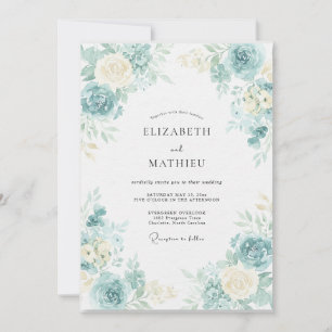 Aqua Ivory Leafy Wedding Invitation