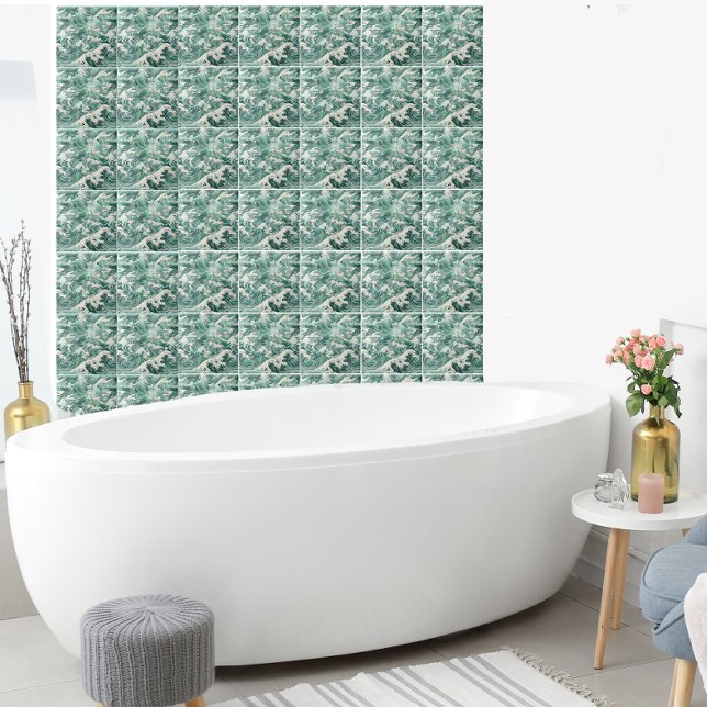 Aqua Japanese Ocean Waves Sea Pattern Ceramic Tile (Creator Uploaded)