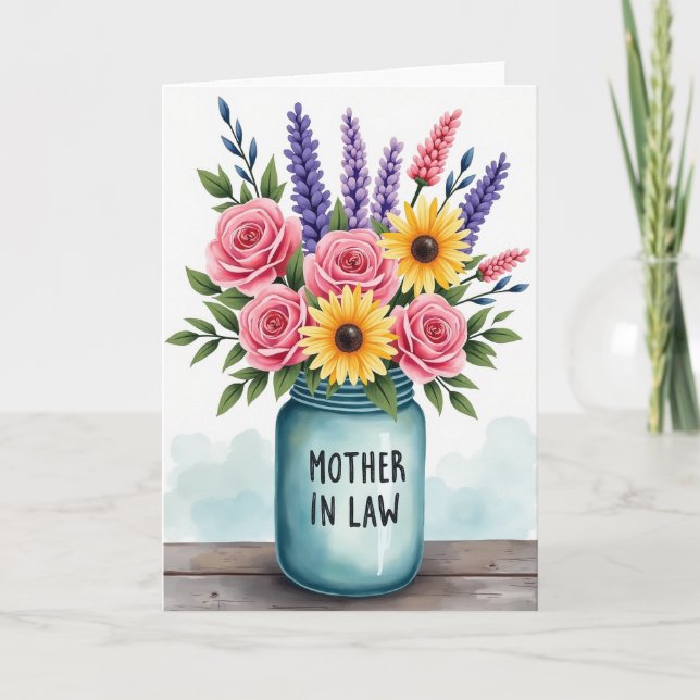 Aqua Jar Mothers Day Floral Card (Front)