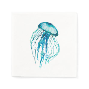 Aqua Jellyfish Watercolor design Paper Napkins