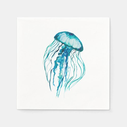 Aqua Jellyfish Watercolor design Paper Napkins