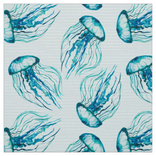 Aqua Jellyfish Watercolor Pattern Fabric