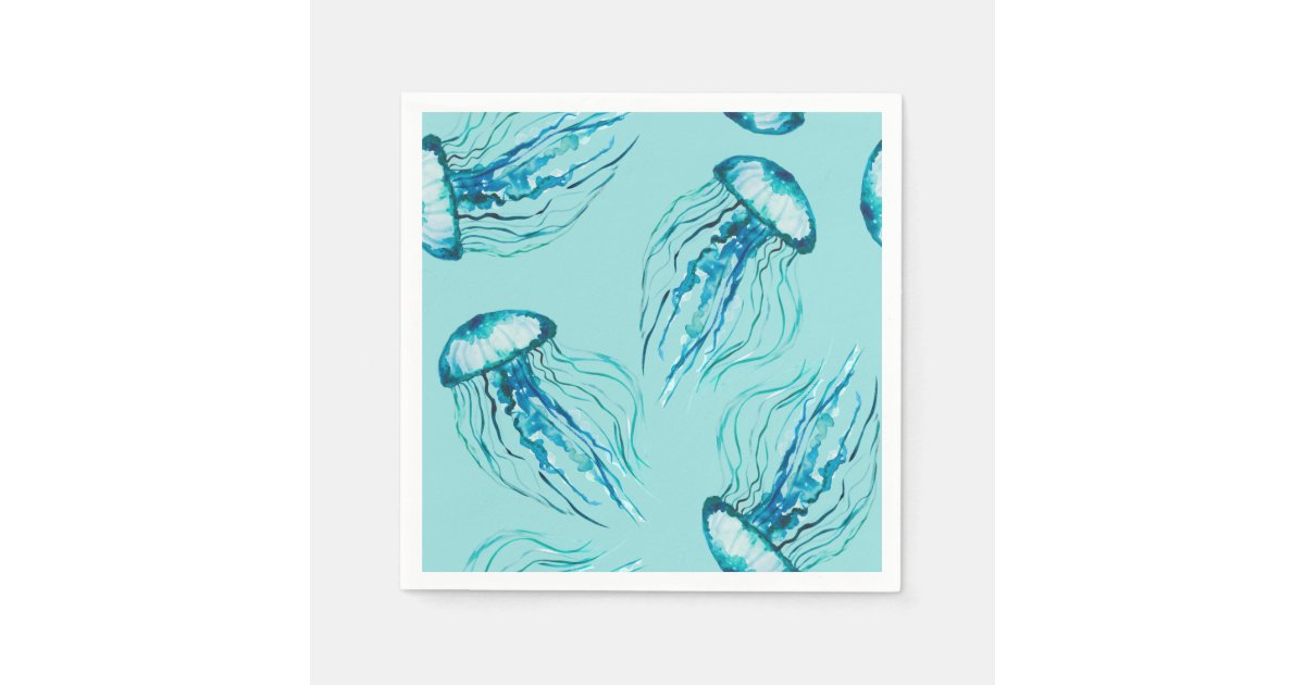 Aqua Jellyfish Watercolor Pattern Napkins | Zazzle