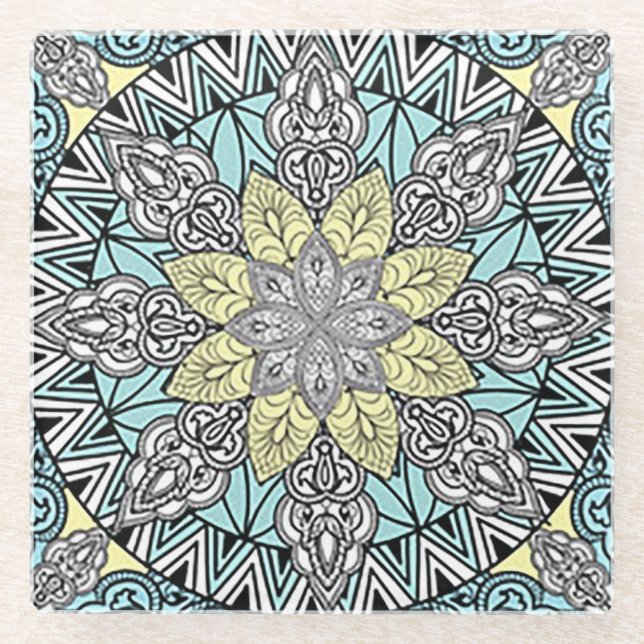 Aqua Kaleidoscope Glass Coaster (Front)
