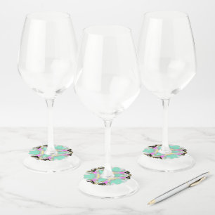 Aqua Kaleidoscope Scallop Wine Glass Tag