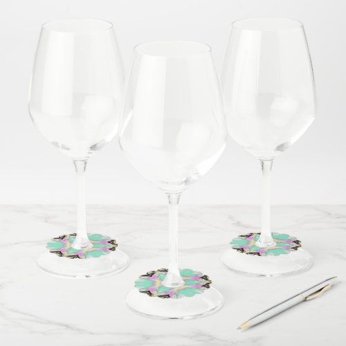 Aqua Kaleidoscope Scallop  Wine Glass Tag