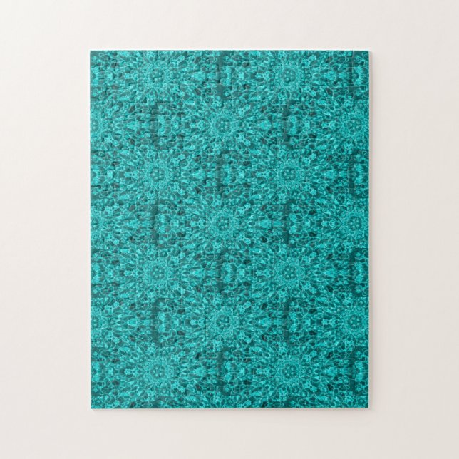 Aqua kaleidoscope waters geometric abstract art jigsaw puzzle (Vertical)