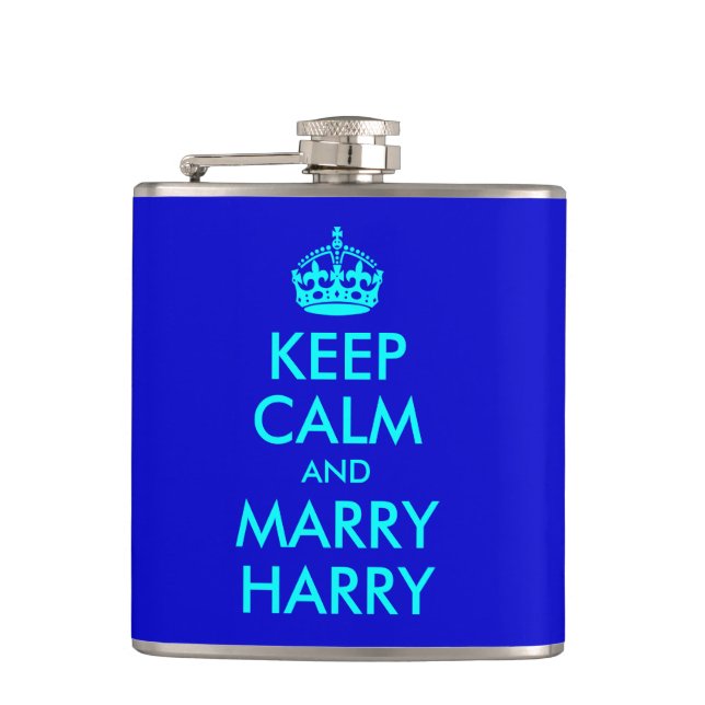 Aqua Keep Calm and Marry Harry Hip Flask (Front)