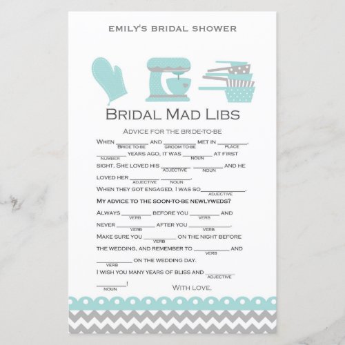 Aqua Kitchen Bridal Shower Game PRINTED