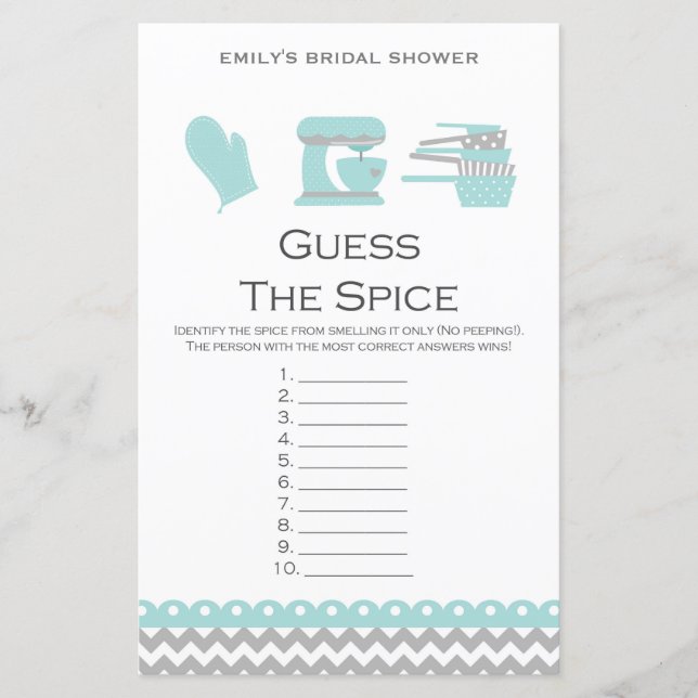 Aqua Kitchen Bridal Shower Game PRINTED (Front)